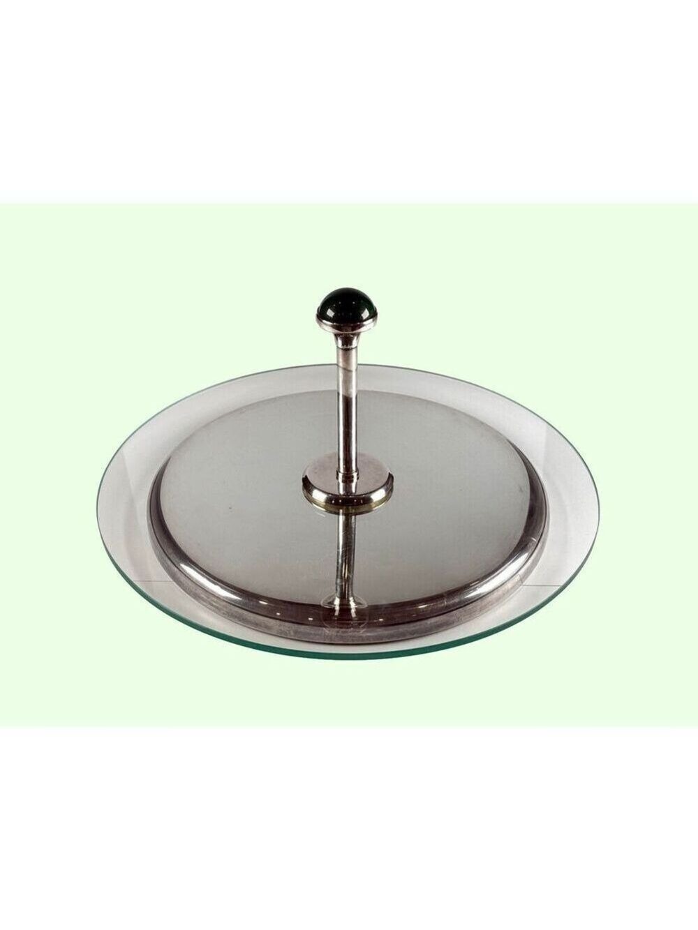 Alexandre Gelb Orfèvre Paris Silver Plate Glass Serving Tray Green Cabochon